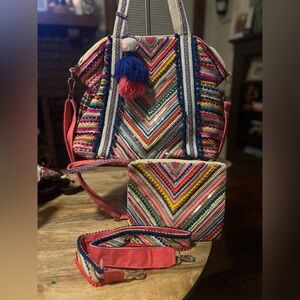 America & Beyond Embellished Tote Bag with Pouch and Strap, New